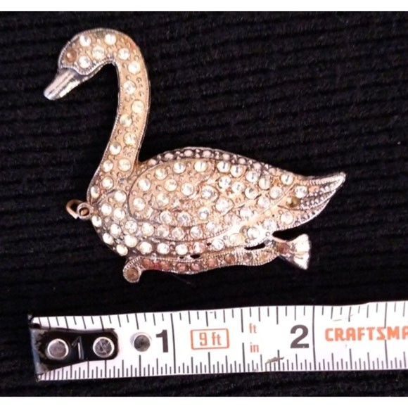 Vintage Silver Rhinestone Metal Swan Bird Brooch Pin 2" - Picture 6 of 6